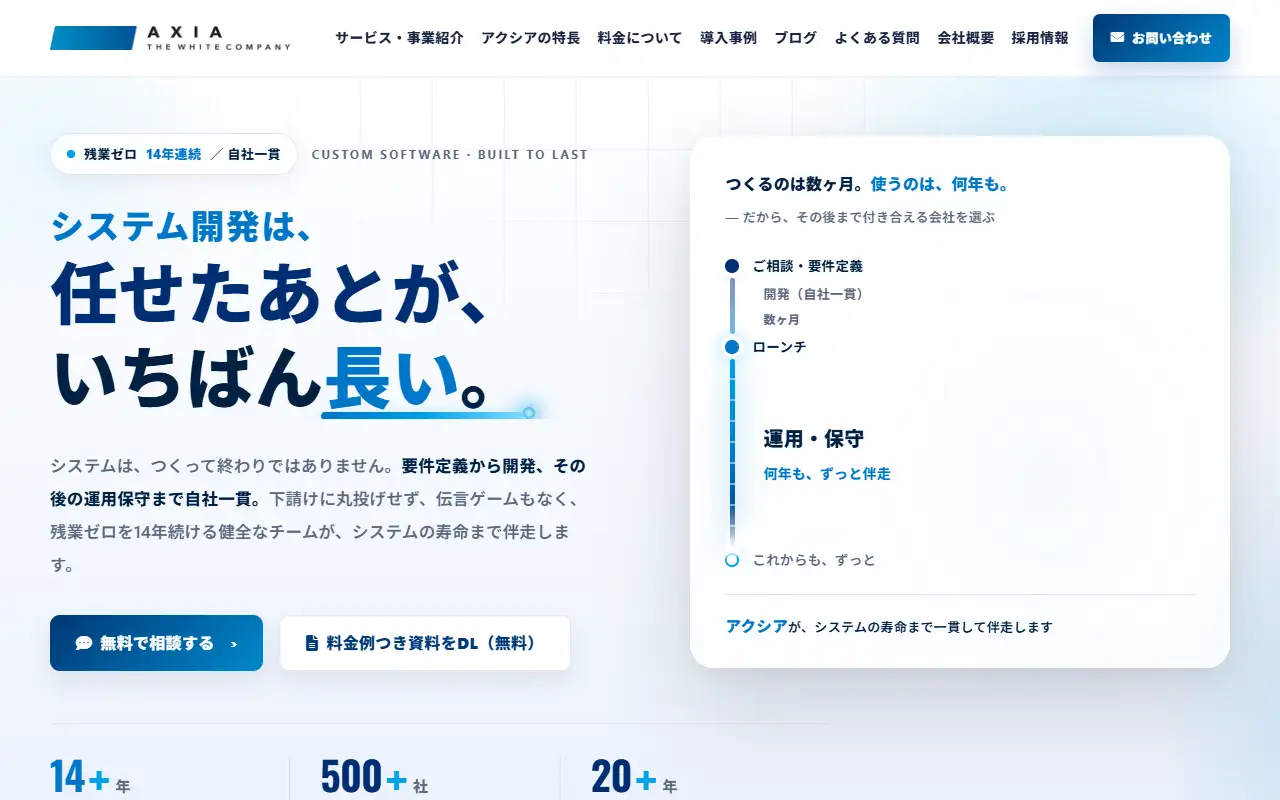 株式会社アクシアの公式サイトの画面(PC)