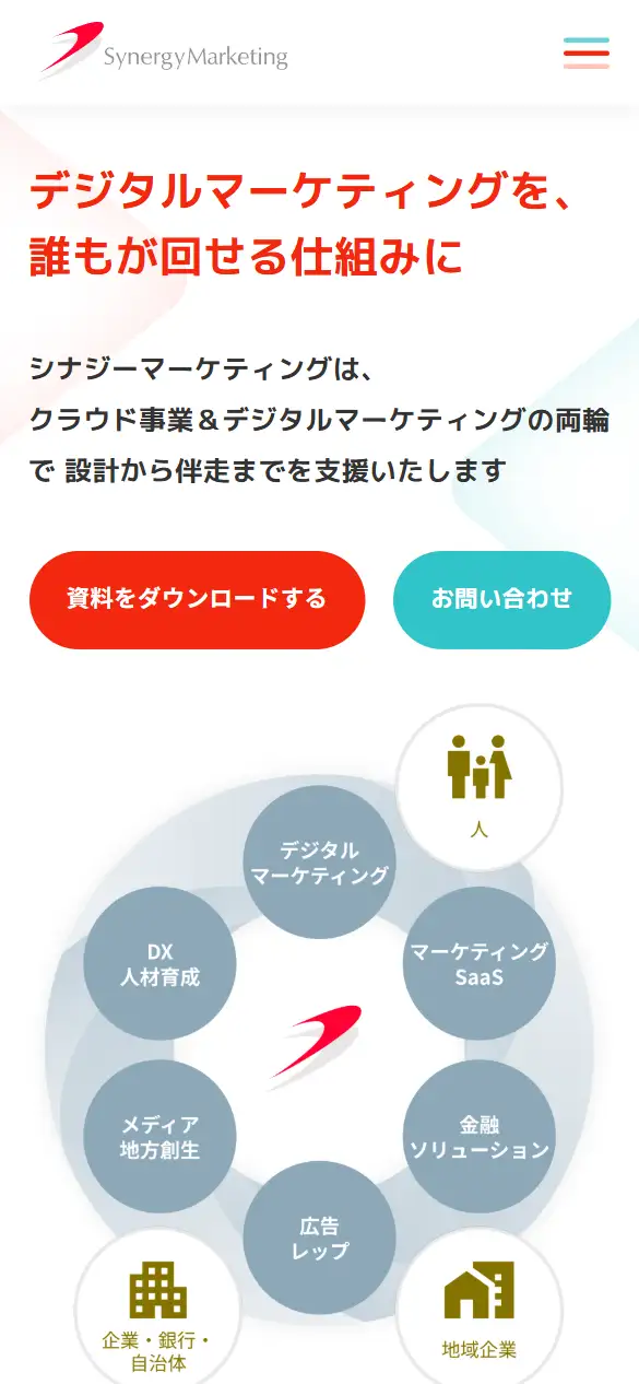 シナジーマーケティング株式会社の公式サイトの画面(スマートフォン)