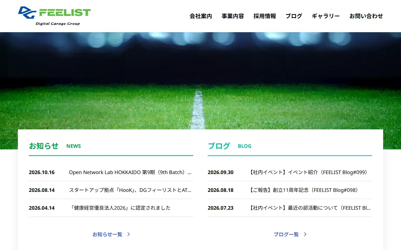株式会社DGフィーリストの公式サイトの画面(PC)