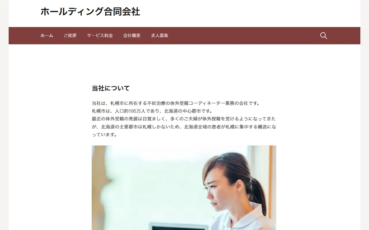 ホールディング合同会社の公式サイトの画面(PC)