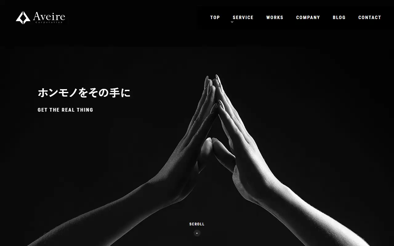 株式会社Aveireの公式サイトの画面(PC)