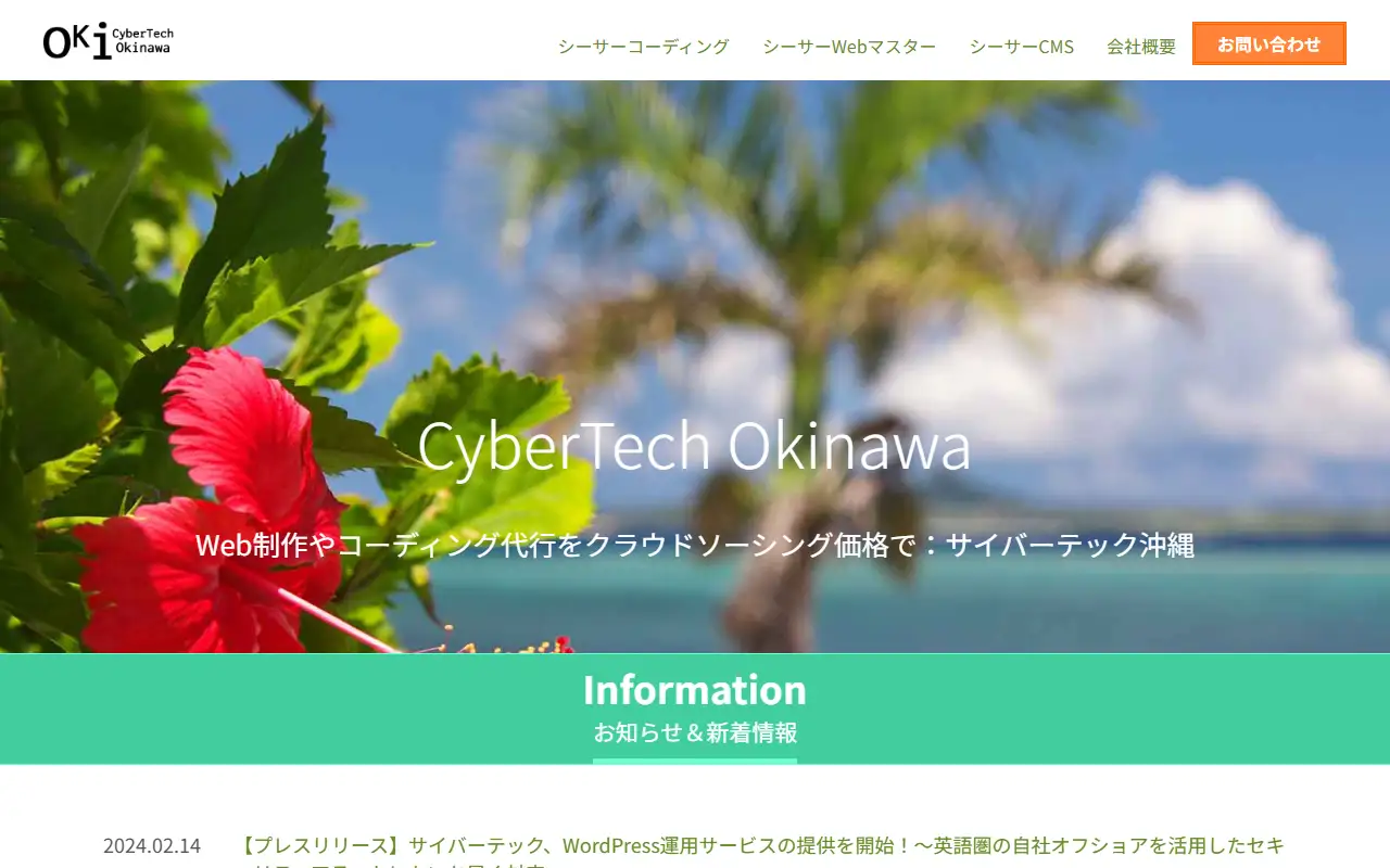 合同会社サイバーテック沖縄の公式サイトの画面(PC)