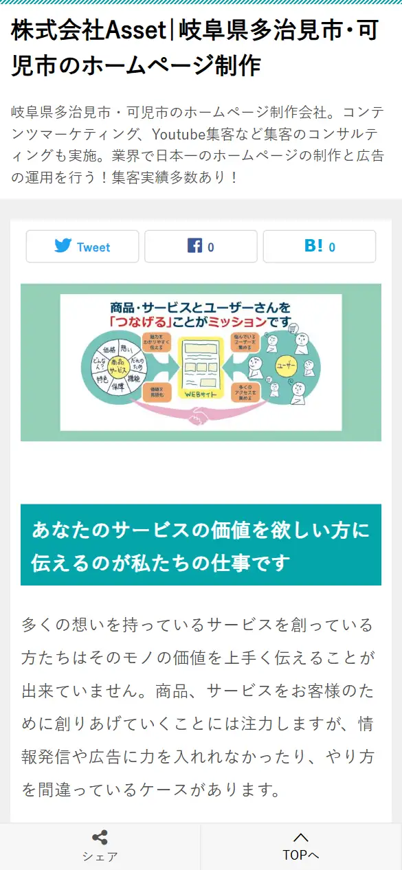 株式会社Assetの公式サイトの画面(スマートフォン)