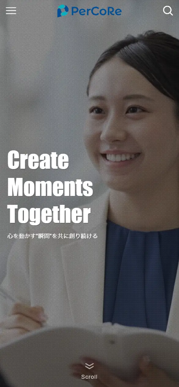 PerCoRe合同会社の公式サイトの画面(スマートフォン)
