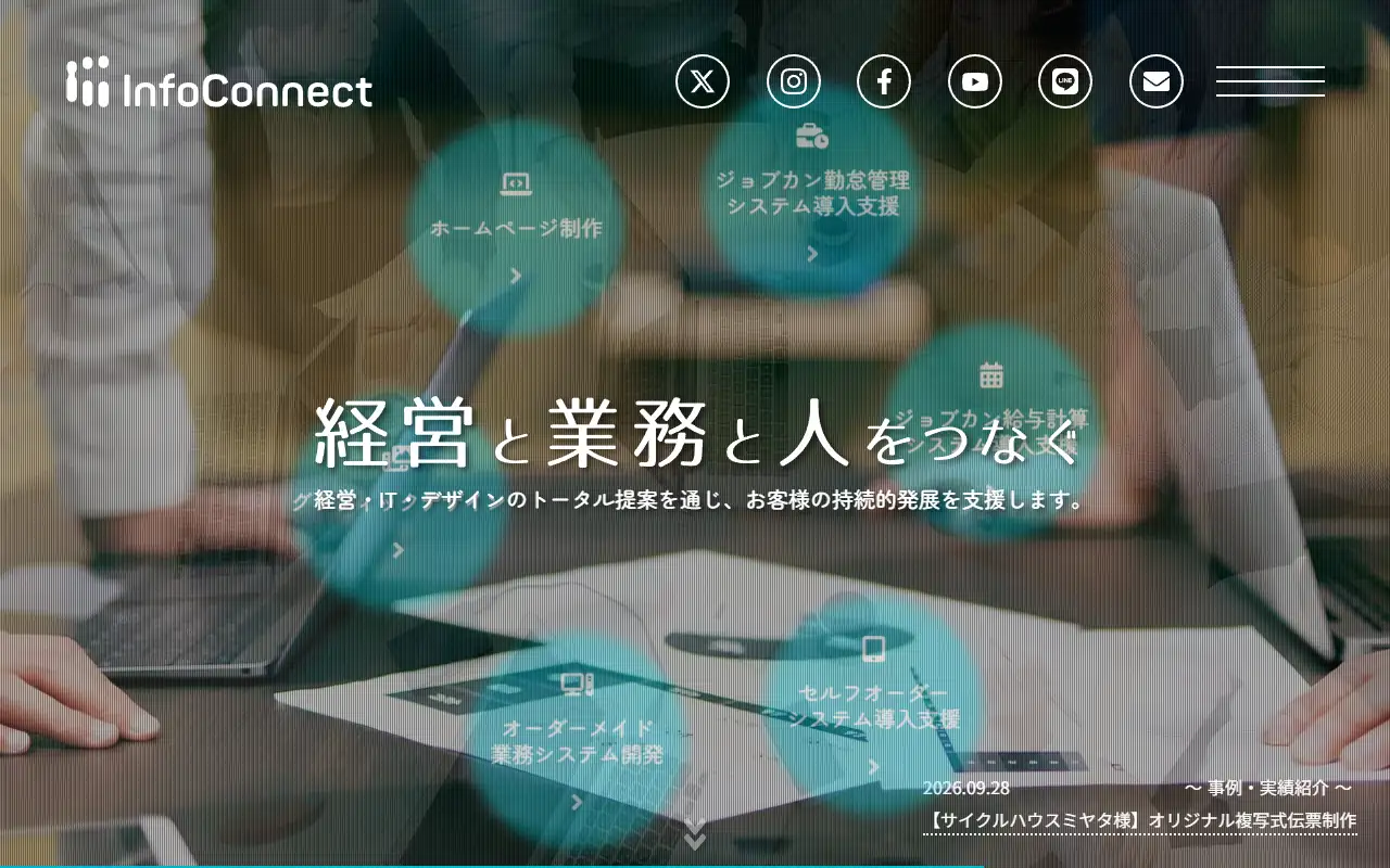 インフォコネクト株式会社の公式サイトの画面(PC)