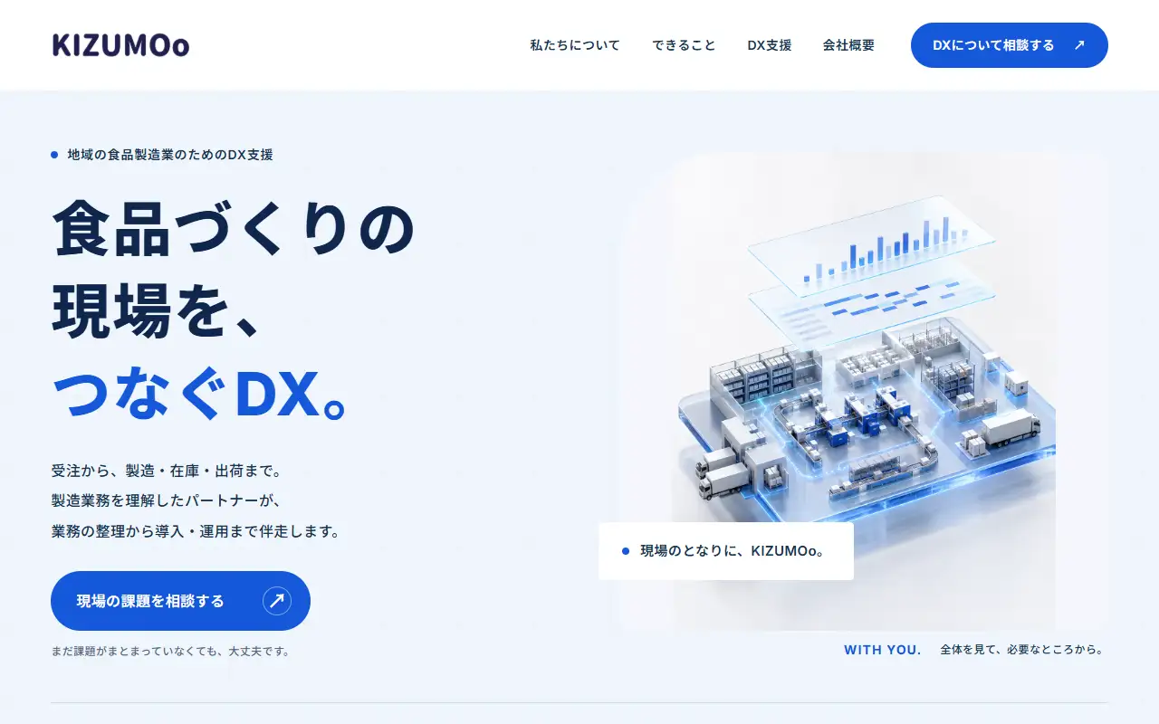 KIZUMOo合同会社の公式サイトの画面(PC)