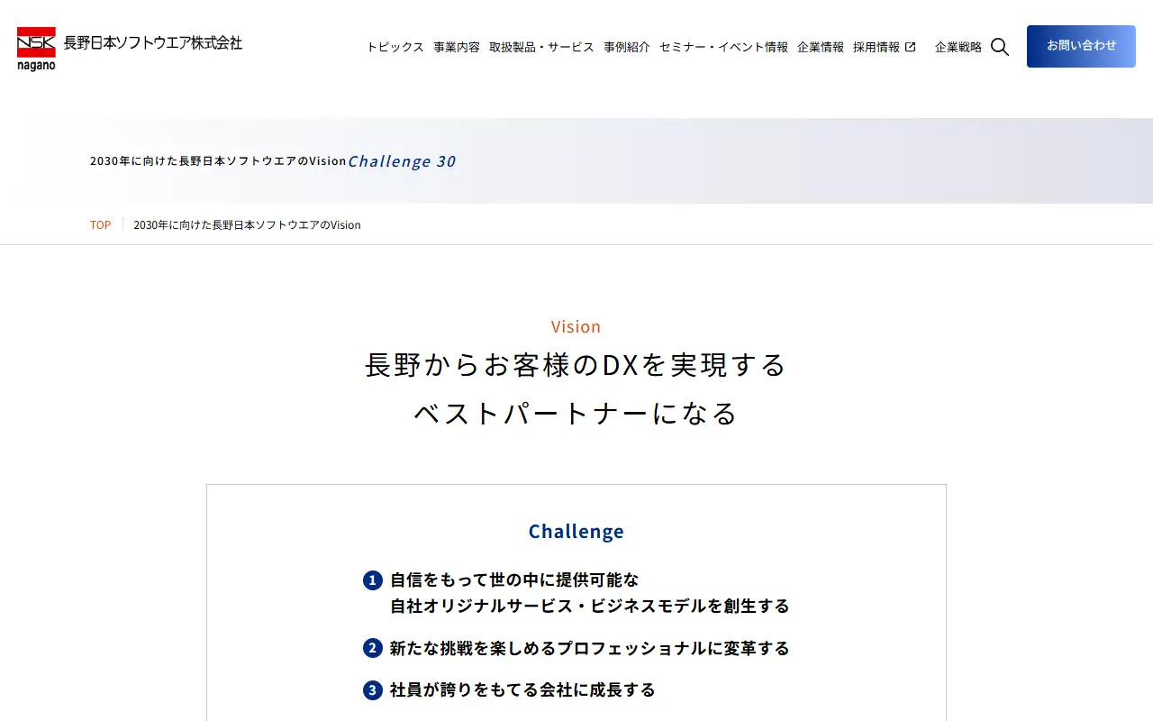 長野日本ソフトウエア(株)の公式サイトの画面(PC)