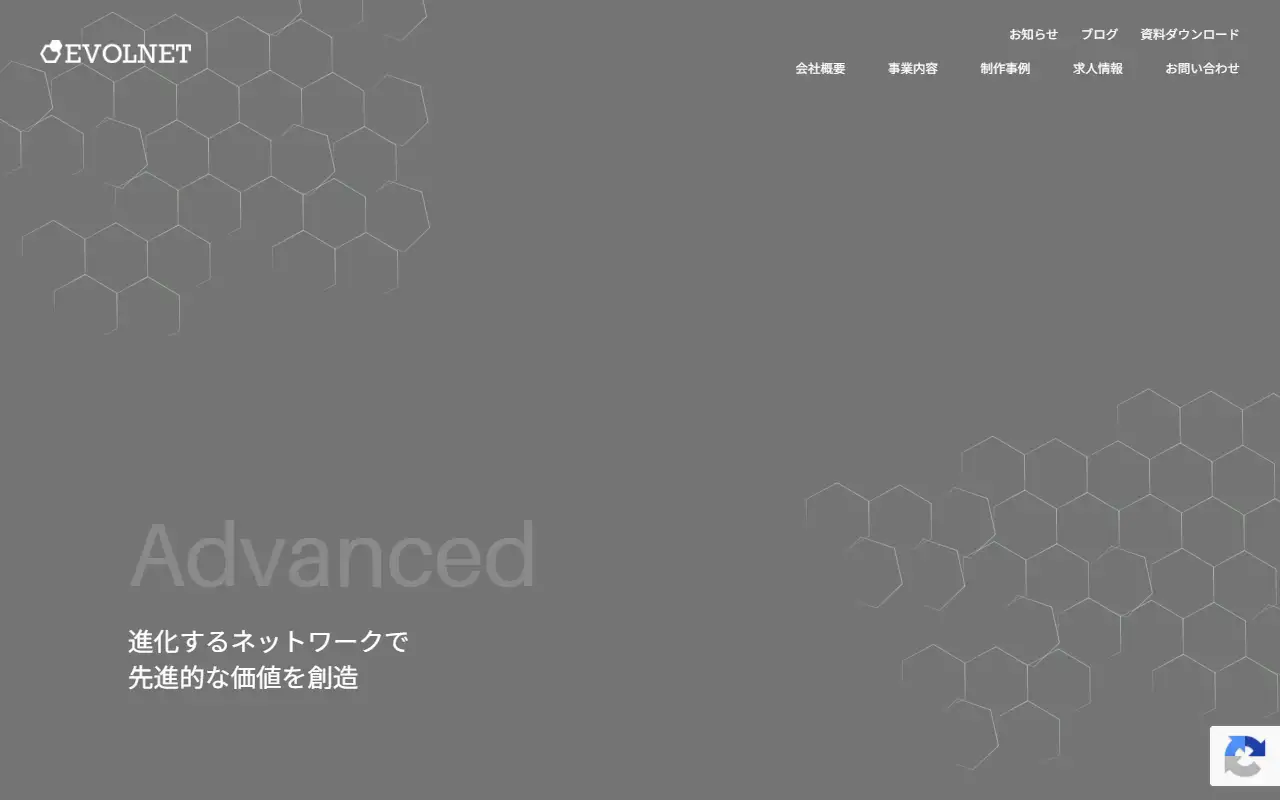 エボルネット株式会社の公式サイトの画面(PC)