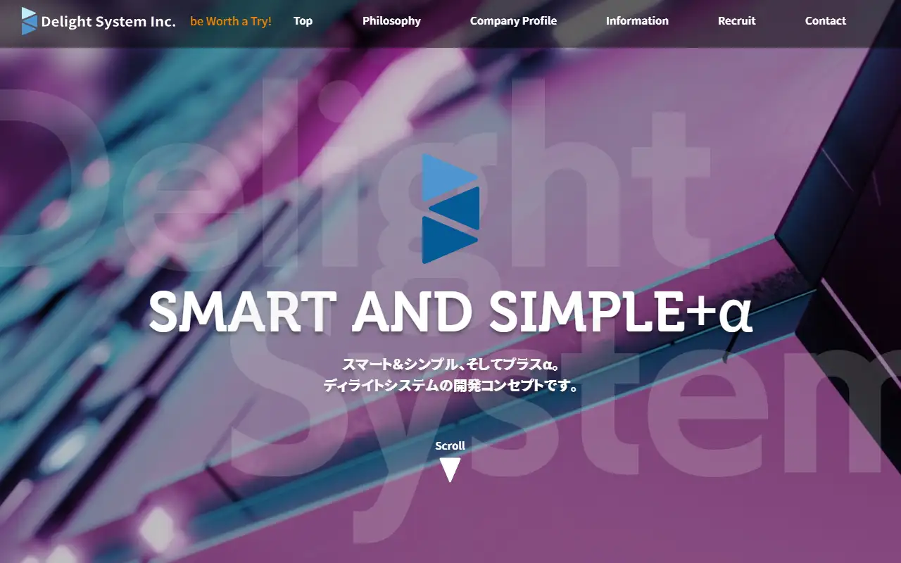 株式会社ディライトシステムの公式サイトの画面(PC)