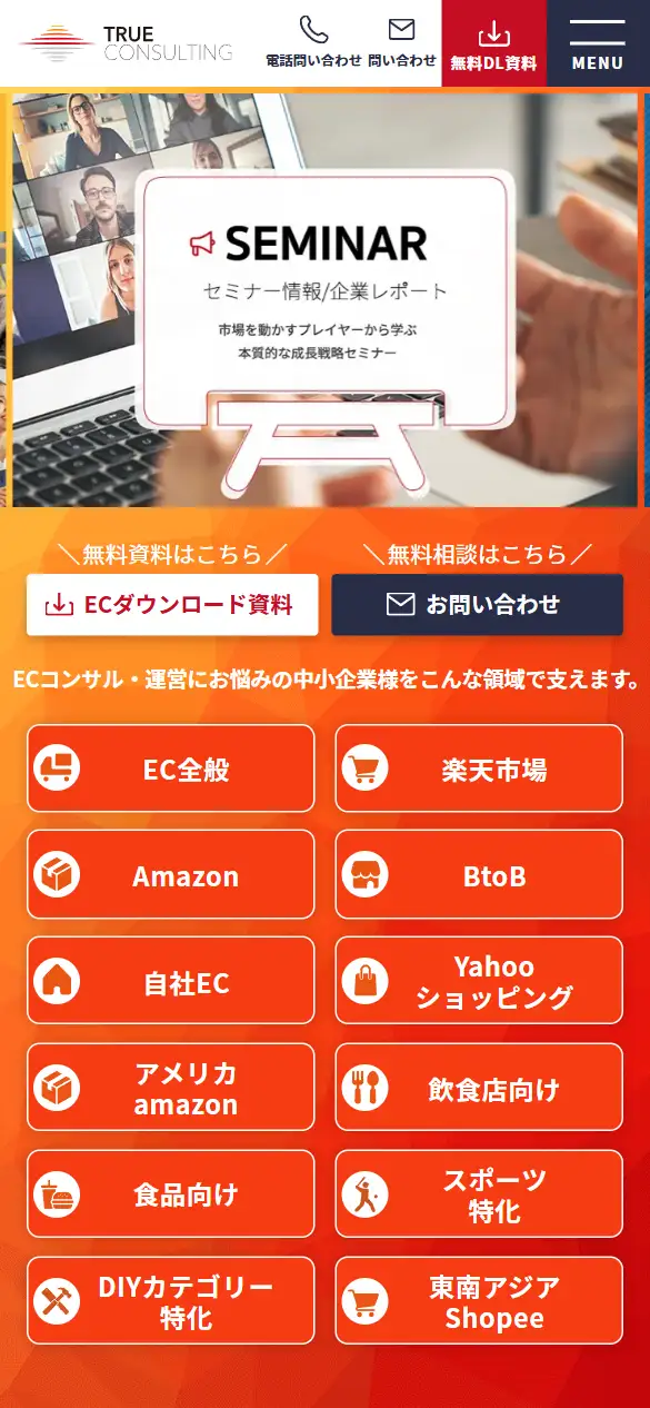 トゥルーコンサルティング株式会社の公式サイトの画面(スマートフォン)